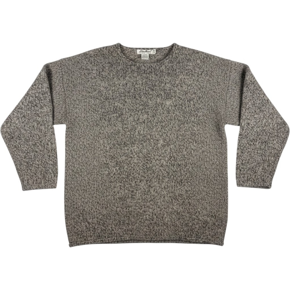 Vintage 90s Eddie Bauer Chunky Wool Blend Sweater Marled Oatmeal Grey Womens M